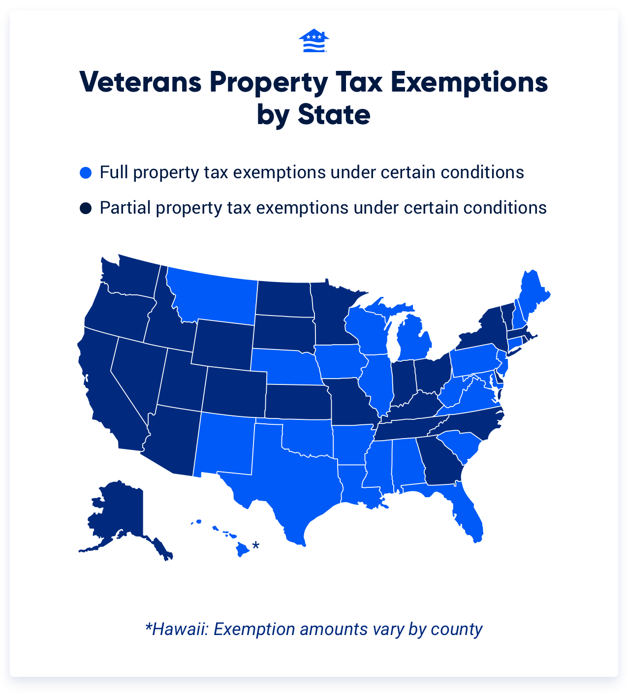 A map of property tax exemptions for disabled Veterans.