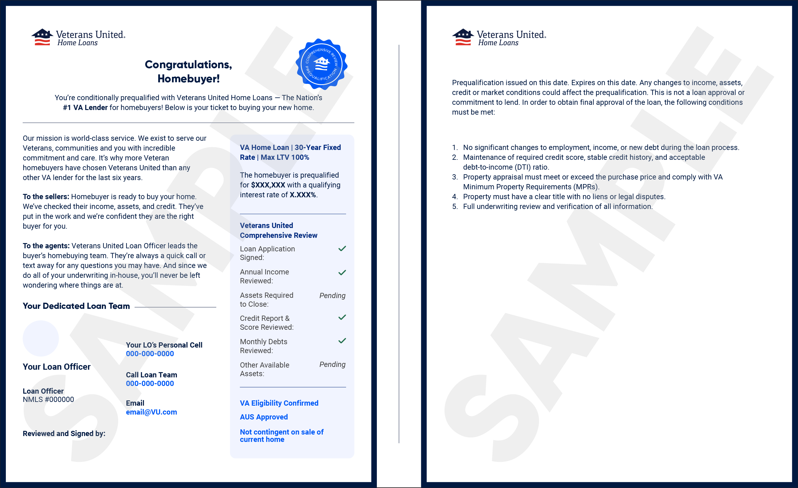 Sample example of a Veterans United preapproval letter