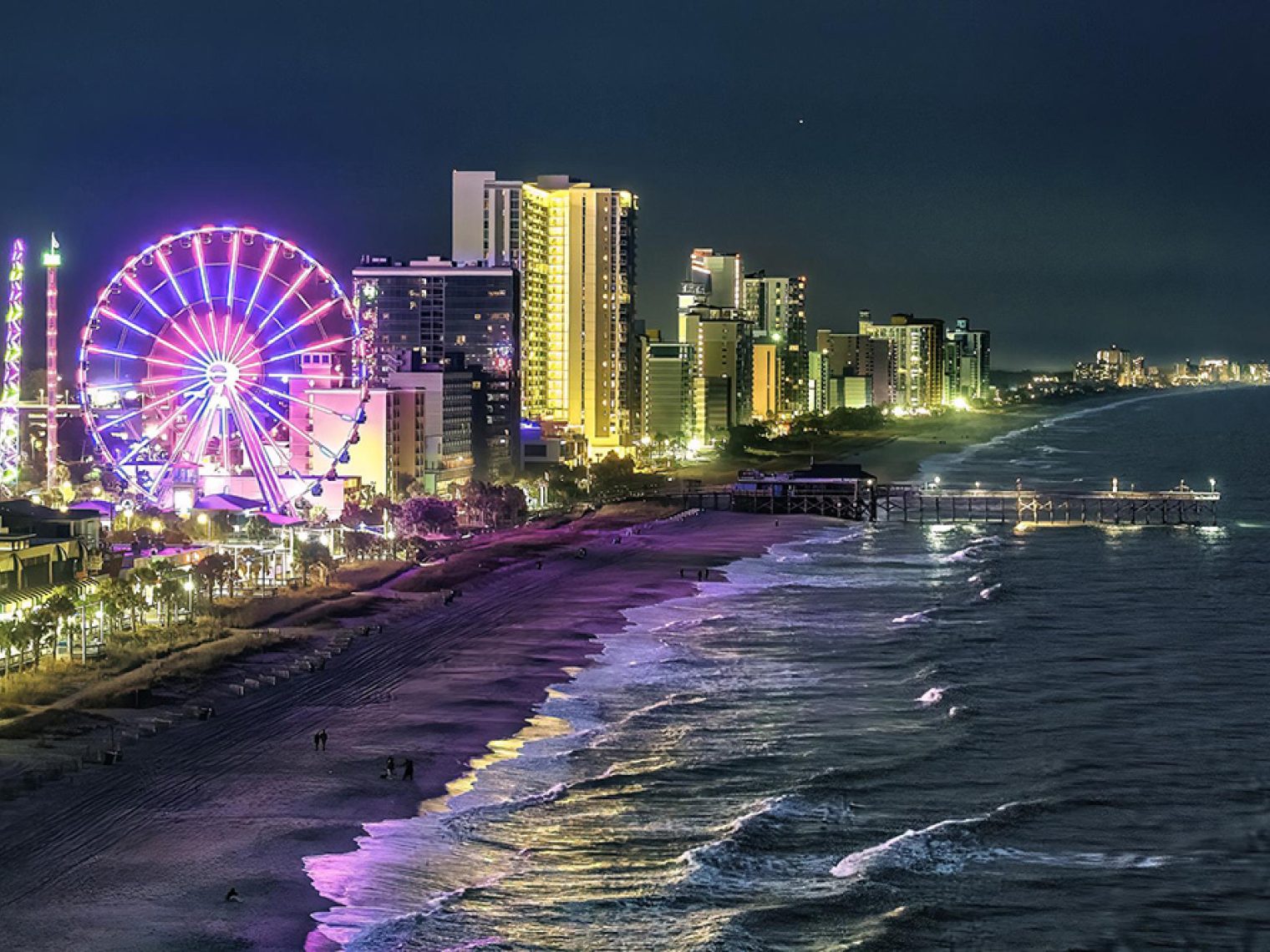 Myrtle Beach-Conway-North Myrtle Beach, SC skyline beach view at night