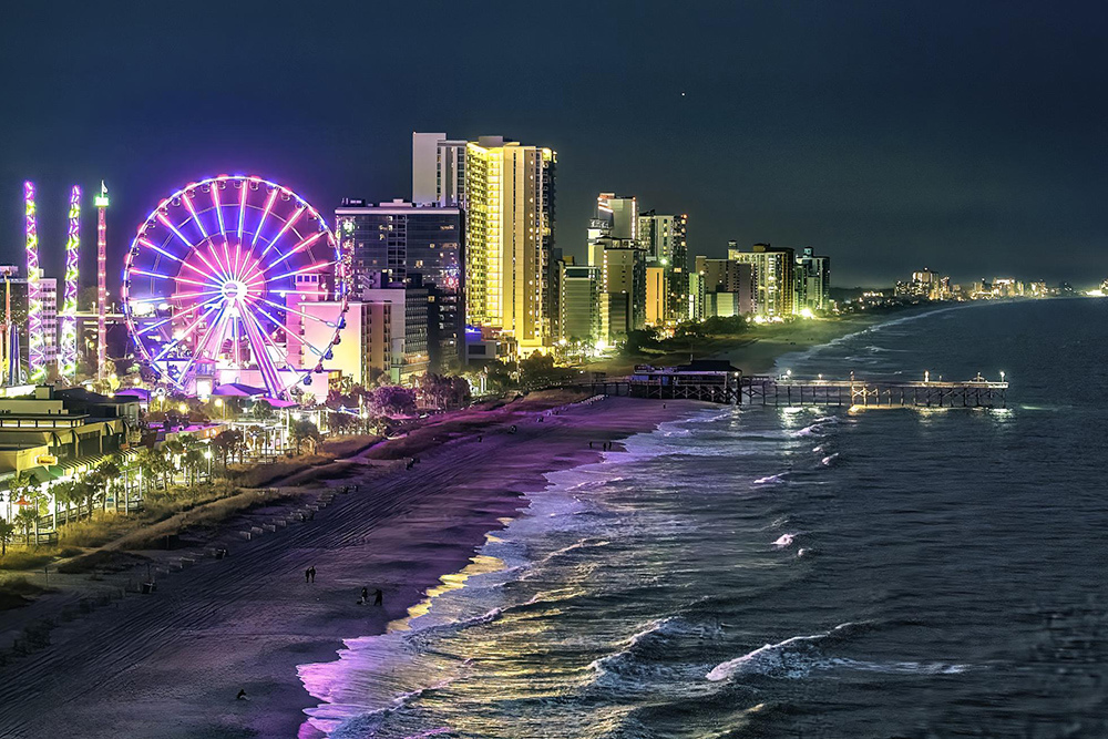 Myrtle Beach-Conway-North Myrtle Beach, SC skyline beach view at night