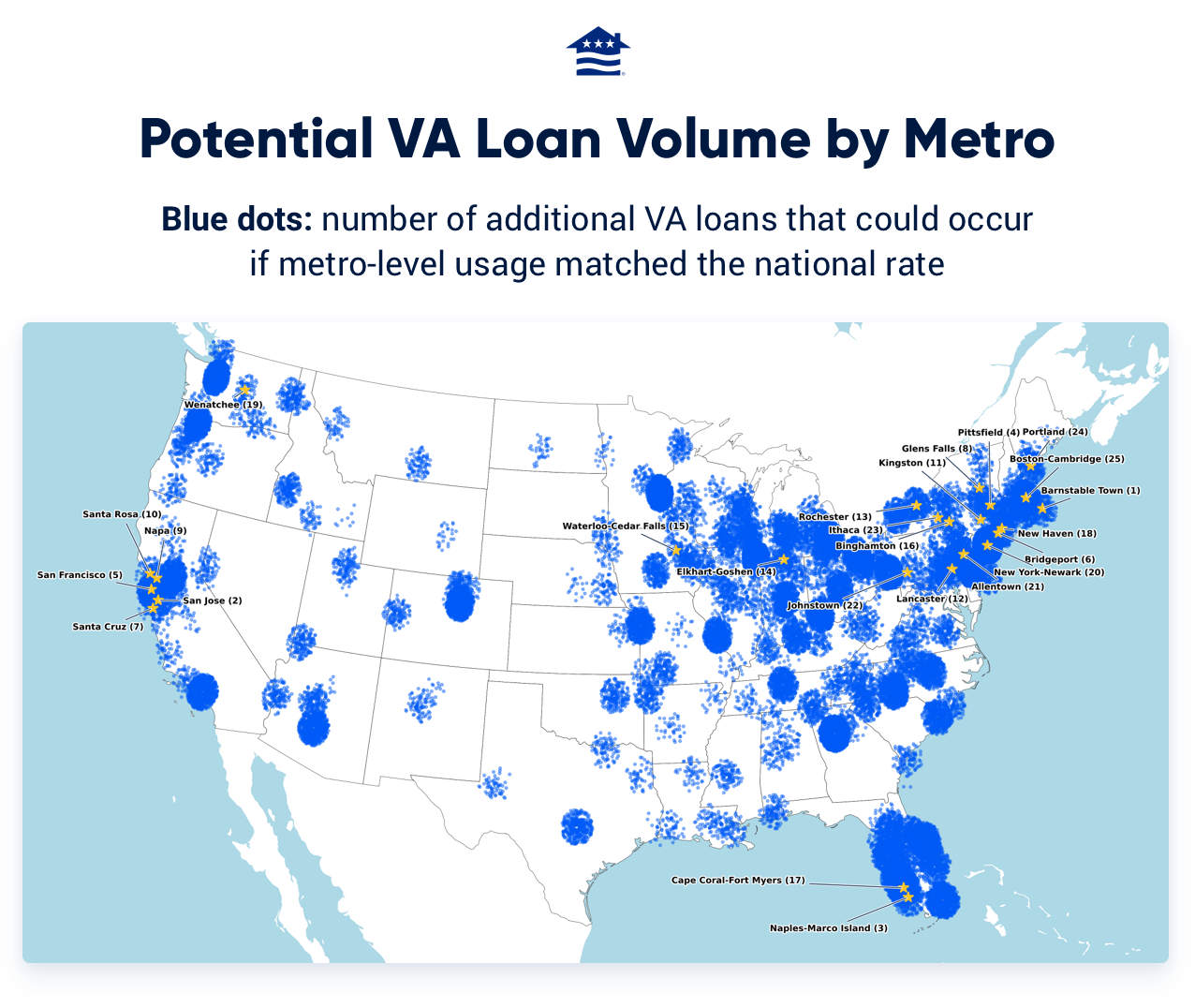 Potential VA loan volume by metro in the United States